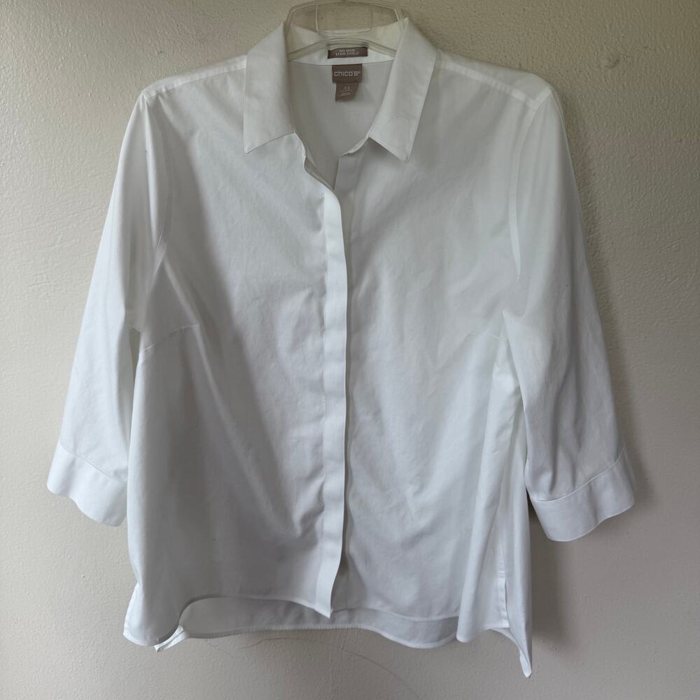 Chico’s No-Iron Stain Shield White Button Front Shirt Size 3.5 (US - Picture 2 of 9